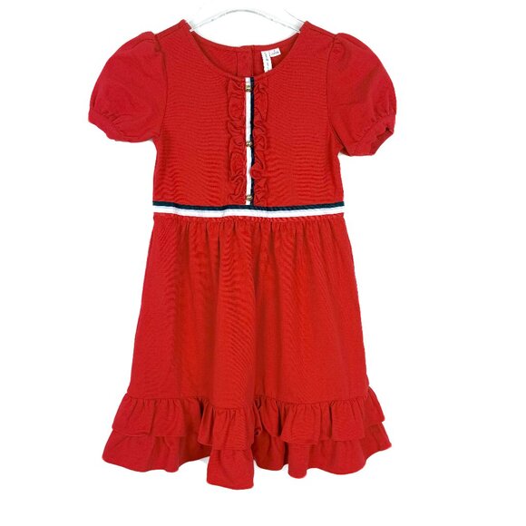 Janie and Jack Puff Sleeve Ruffle Ponte Dress Red Girl's Size 8 EUC